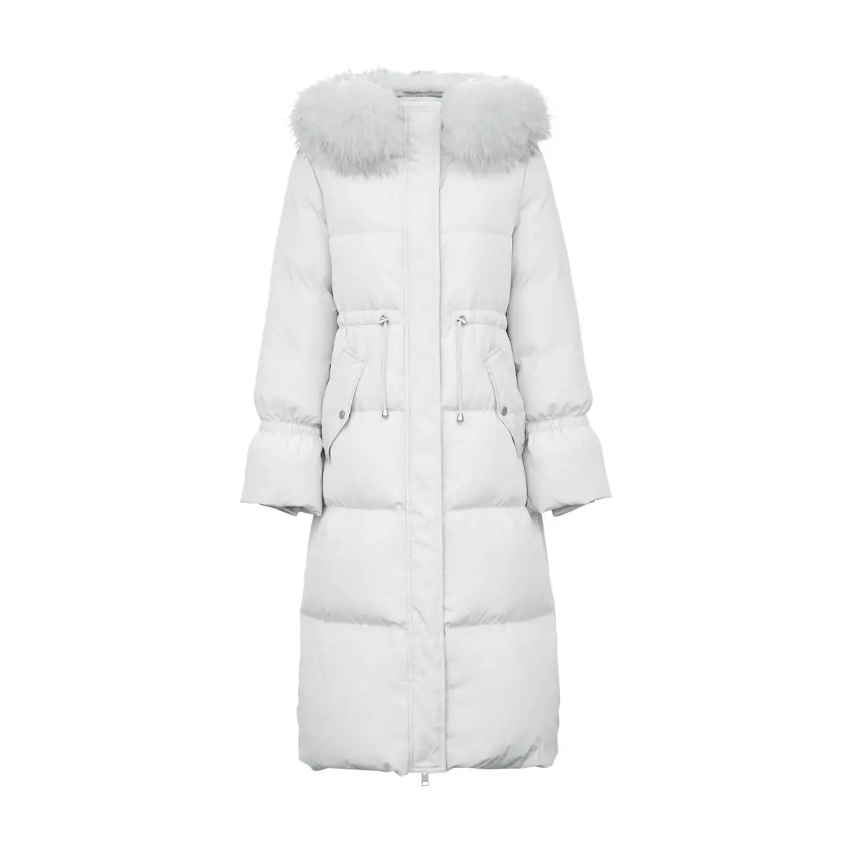 Женская зимняя куртка пуховик с отстегивающимся меховым воротником и кулиской