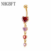 nhgbft love heart belly button nail human body piercing jewelry medical steel reverse belly ring