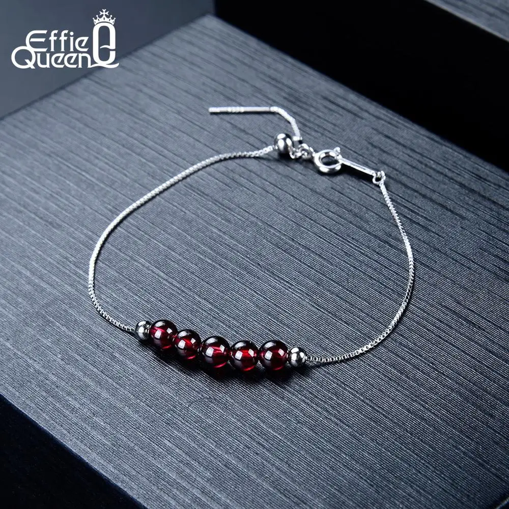 Effie queen 925 пробы Серебряный браслет модные браслеты натуральный розовый кварц для девочек подарок на день рождения Юбилей ювелирные изделия TSB49