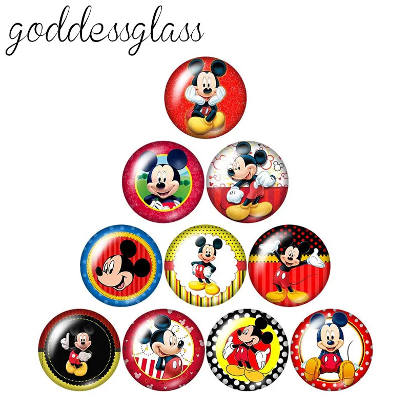 Ожерелье Микки Маус из мультфильма Disney круглый стеклянный кабошон с плоской