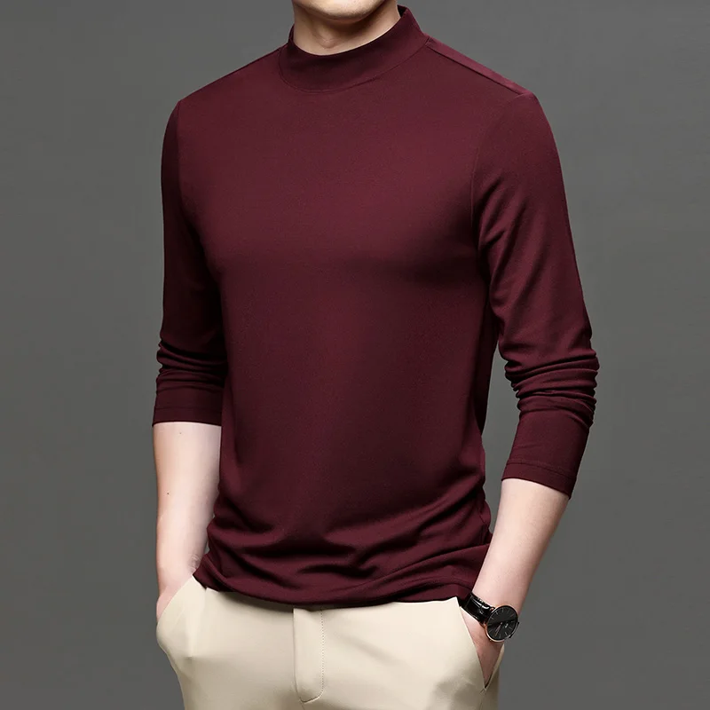 

2021 new spring autumn tops tees men half-high collar long-sleeved t shirt qwe9701