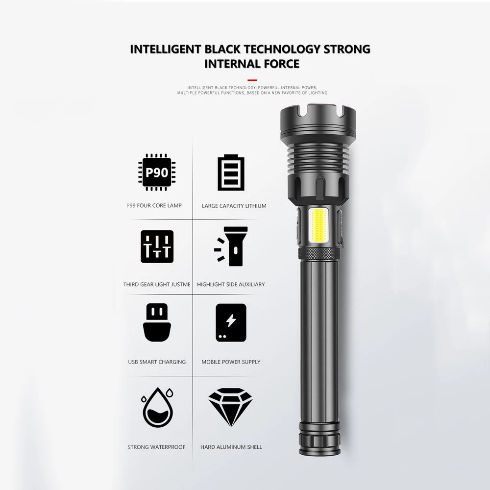 Мощный USB Перезаряжаемые светодиодный фонарик XHP90 COB 18650 & 26650 Батарея