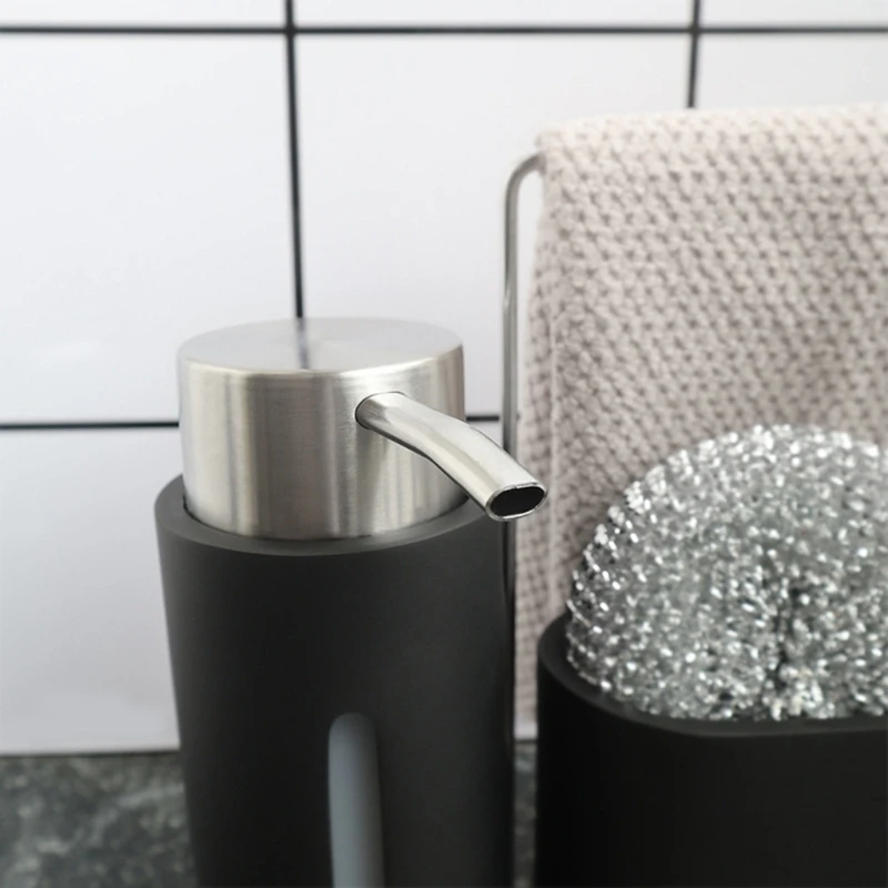 

4pcs/set Kitchen Sink Caddy Cleaning Kit Soap Dispenser Steel Ball Brush Cleaning Storage Rack for Organizing 28GF
