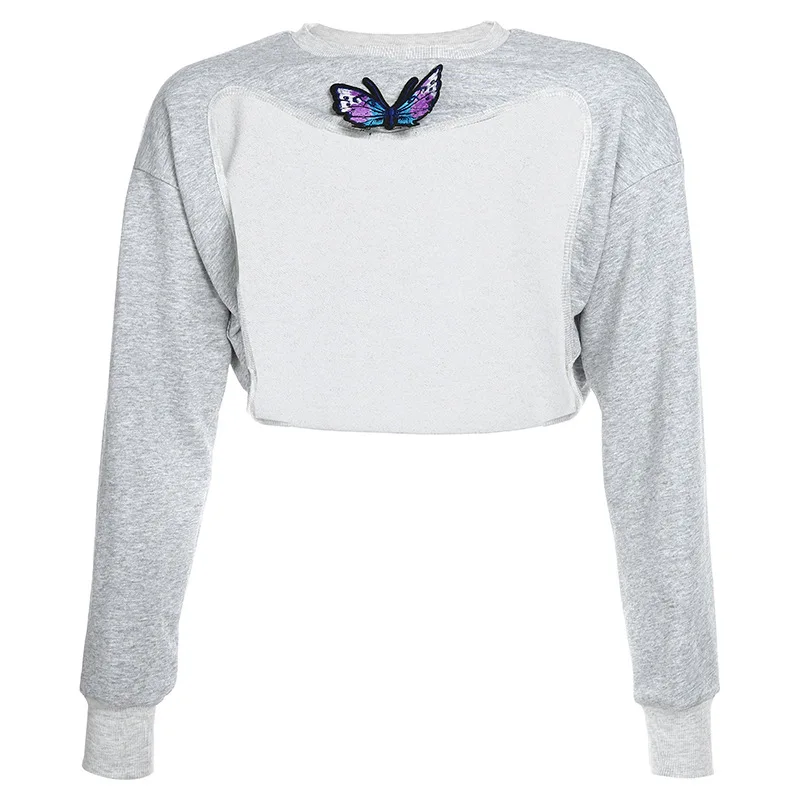 

2020Women Butterfly Casual Loose T Shirt Long Sleeve Crop Top Ladies Solid Smocked Woman Tshirt Top Autumn Streetwear