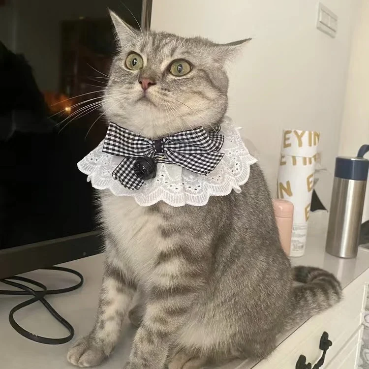 Кружевной нагрудник с бантом и жемчужинами для кошек собаки женский котят милый