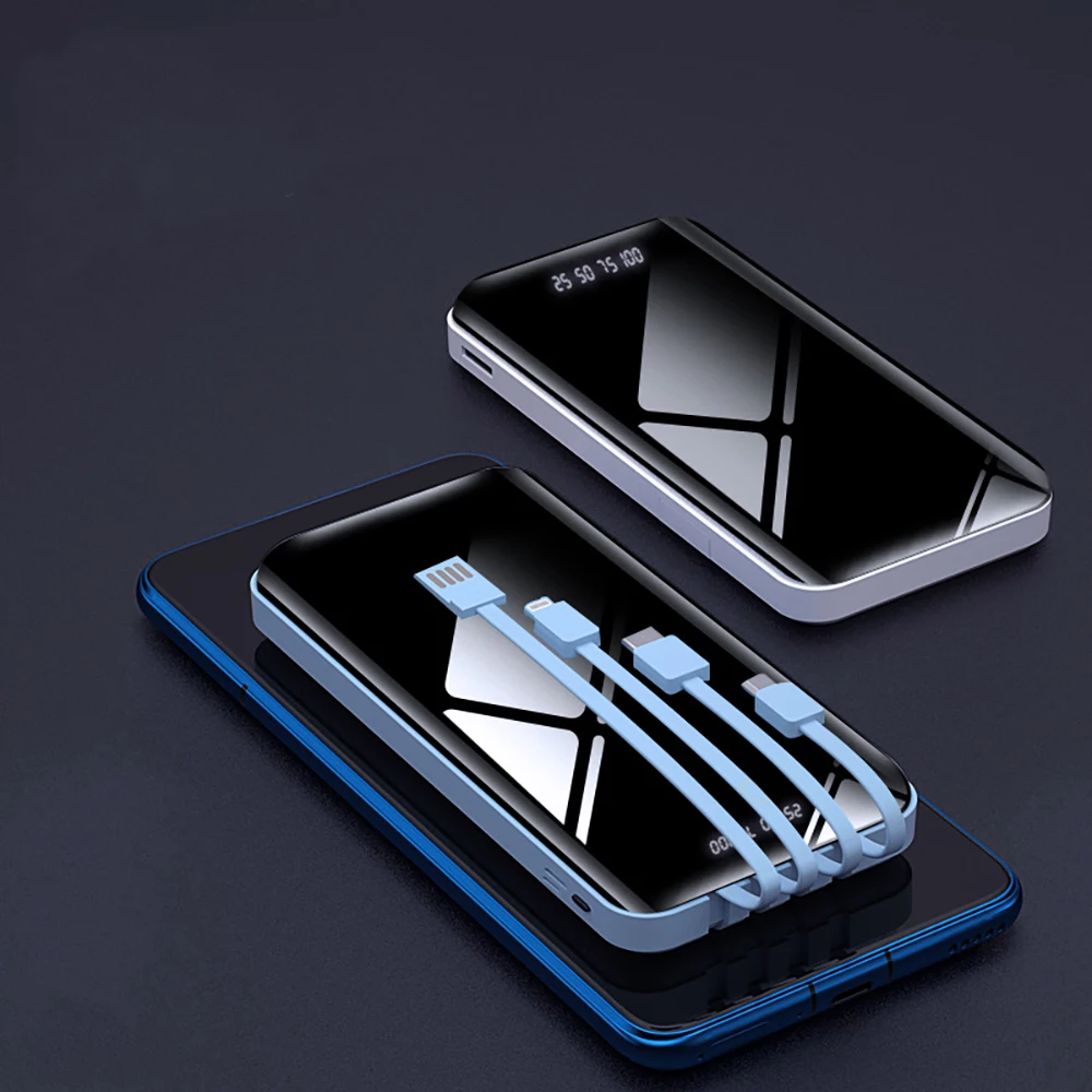 Внешний аккумулятор со встроенными кабелями 50000 мАч солнечное зарядное