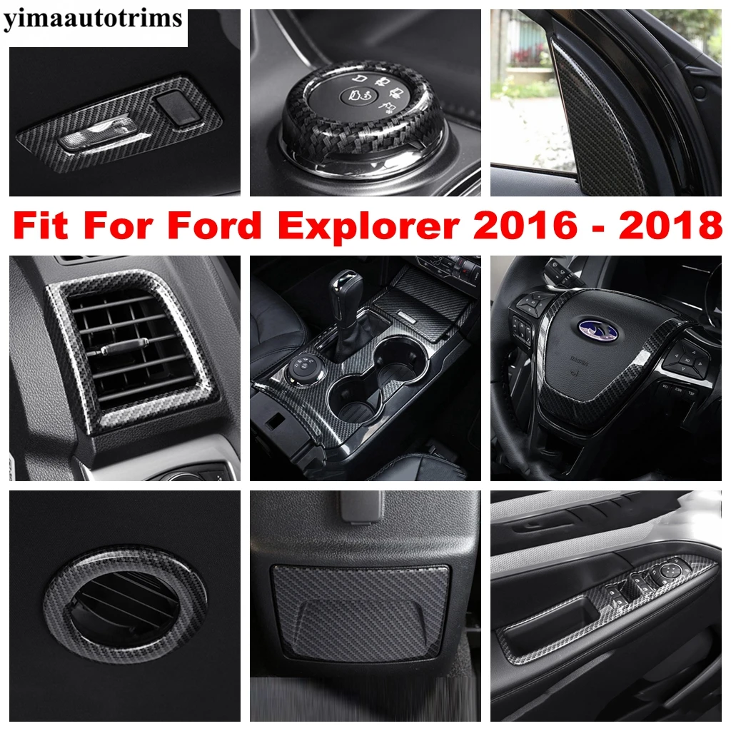 

ABS Carbon Fiber Accessories For Ford Explorer 2016 - 2018 Window Lift Pillar A Decor Center Multimedia Button Panel Cover Trim