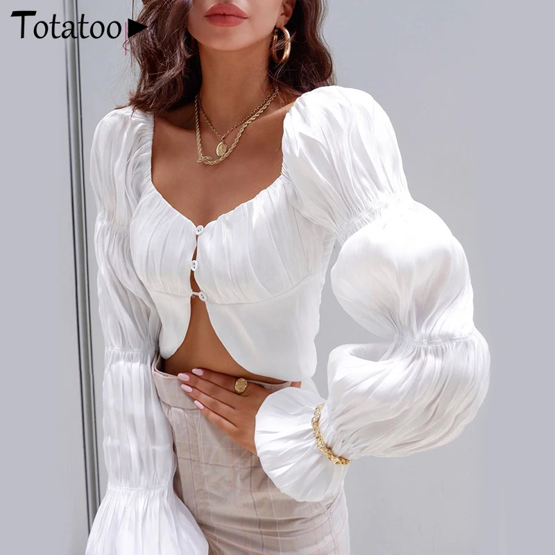 Totatop элегантные сексуальные женские топы с рукавом-фонариком лето 2020 v-образный