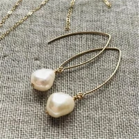 11 12mm white baroque pearl earrings gold plated hook fashion personality jewelry irregular accessories delicate