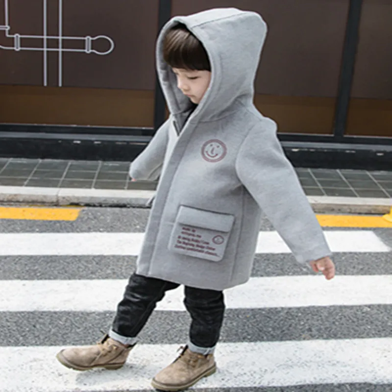 Детское шерстяное пальто для мальчиков новинка 2018 средней и длинной