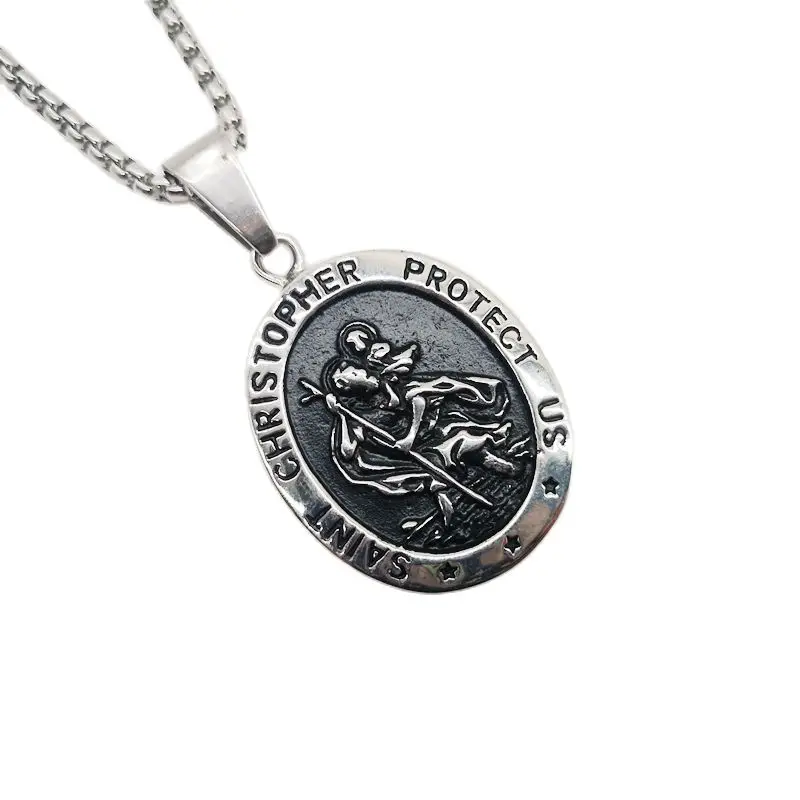 

В стиле ретро с ремешком из нержавеющей стали, цвет-серебро с религиозные 'saint защиты US ожерелье кулон качество амулет Кристофера ожерелье ю...