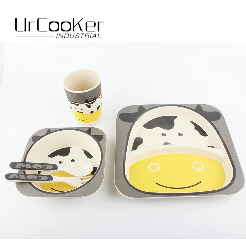 Набор посуды из бамбукового волокна 5 штук милой молочной коровьей детской