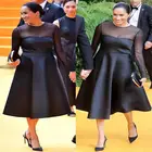 Платье для матери невесты с длинным рукавом, атласный сарафан в винтажном стиле, короткая вечерняя одежда, для выпускного вечера, свадьбы, вечеринки, черный цвет