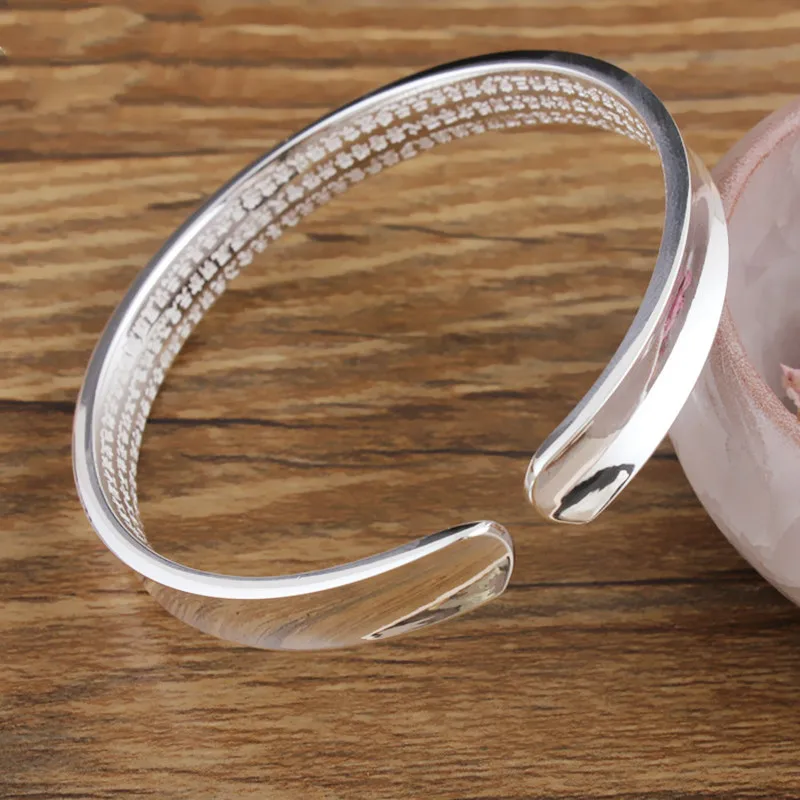 Vintage Silver Color Concave Heart Sutra Bangles For Women Men Jewelry |