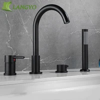 langyo 4pcs bathroom dual handle bathtub faucet bath faucet deck mounted handheld tub mixer cold hot water tap with hand shower