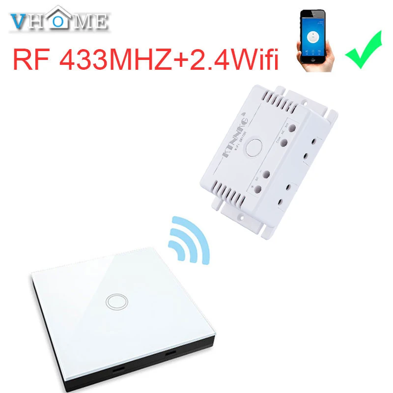 1 gang set VHome сенсорный пульт дистанционного управления, беспроводной 2,4g wifi+ RF 433MHz релейный приемник источник питания 90 v-250 v 10A Smart Life APP - Цвет: 1 gang set