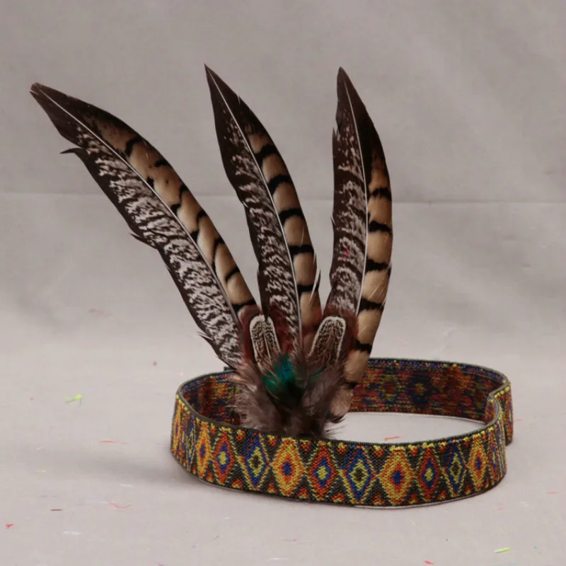 Indian Feather Headband Pheasant Hair Decorated African Emirates Hat Catwalk Show Performance Props Feather Headcraft Headdress
