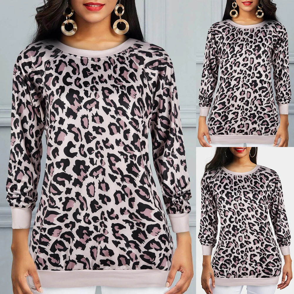 Женский леопардовый Топ Woomen элегантный офисный Леопардовый топ с длинным