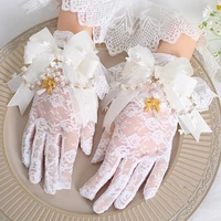 lace mesh floral bow gloves women gothic lolita black tea party elegant formal princess wedding pageant white summer mittens