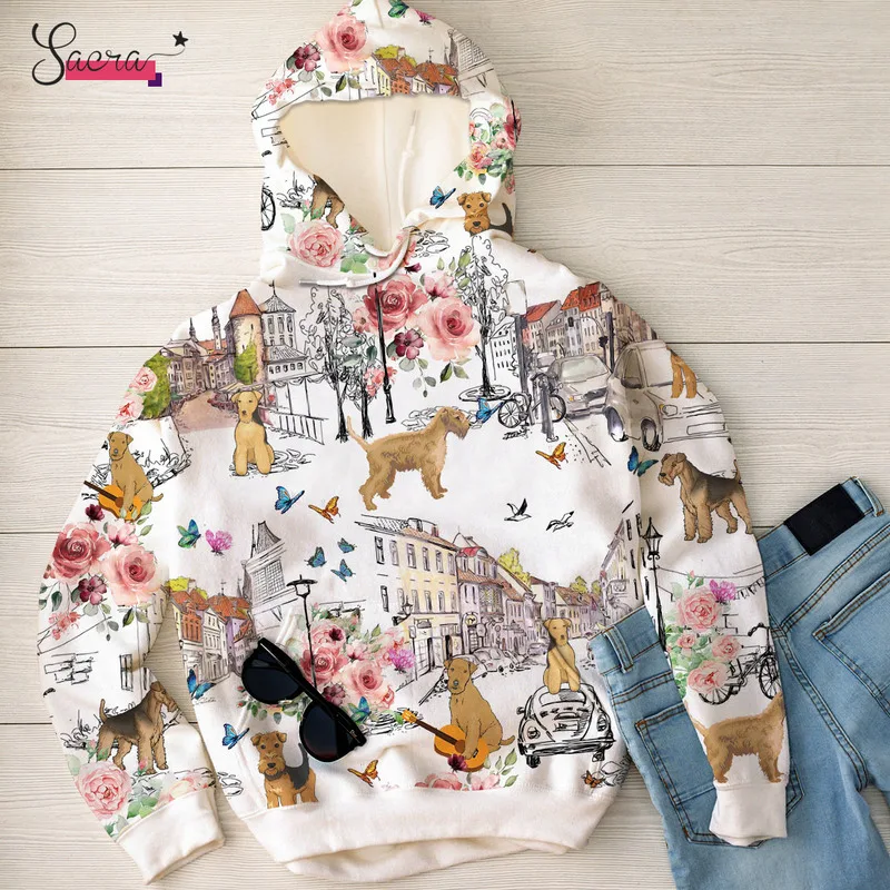 

2021 New Arrival Men Hoodies 3D Full Printing Floral City Dog Hooded Pullovers Long Sleeve Women Hip Hop Sweatshirts