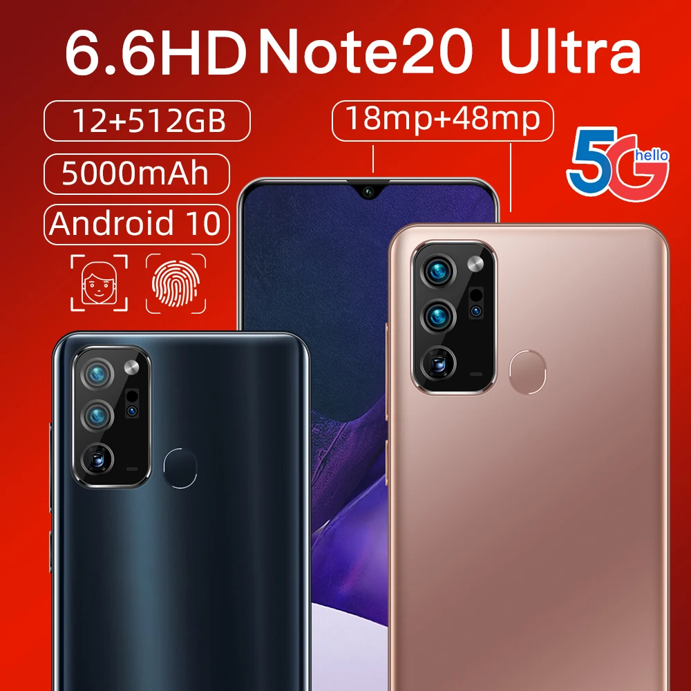 

Global Version Note20 Ultra 6.6 inches large memory, Facial Recognition fingerprint Unlocking Smartphone Android 10.0