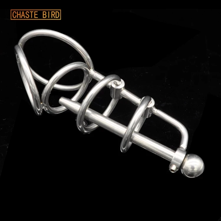 

New Stainless Steel Male Metal Chastity Device with Urethra Catheter Plug Cock Cage Penis Belt Sex Toy BDSM A079