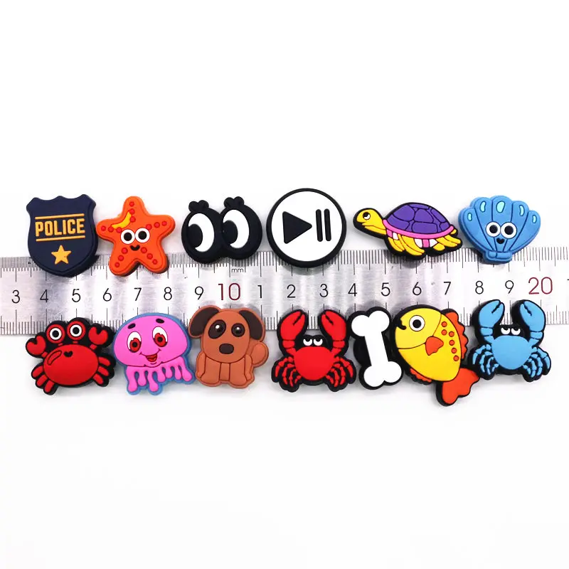 Novelty Cartoon Shoe Charms Accessories Crab Jellyfish Play Police Shoe Buckle Decoration for croc jibz Kids X-mas Party Gifts