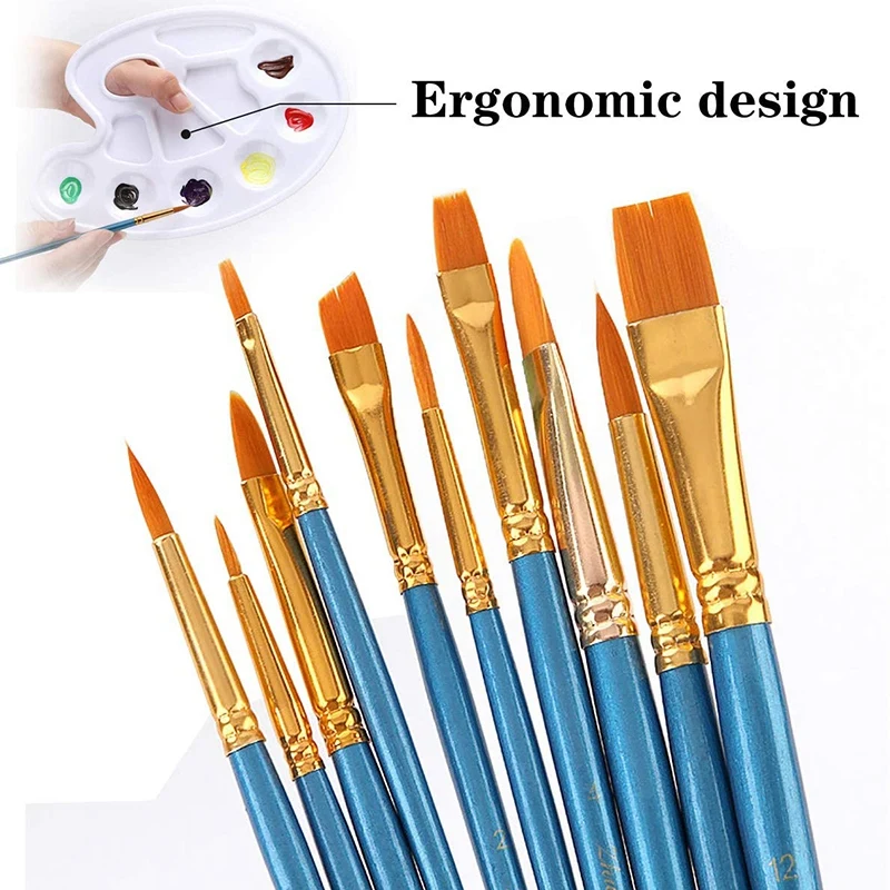 

10 Pcs Paint Brushes Watercolor Brushes Art Paint Brush Set and 4 Pcs Paint Palette for Kids and Adults to Create Art Paint Pale