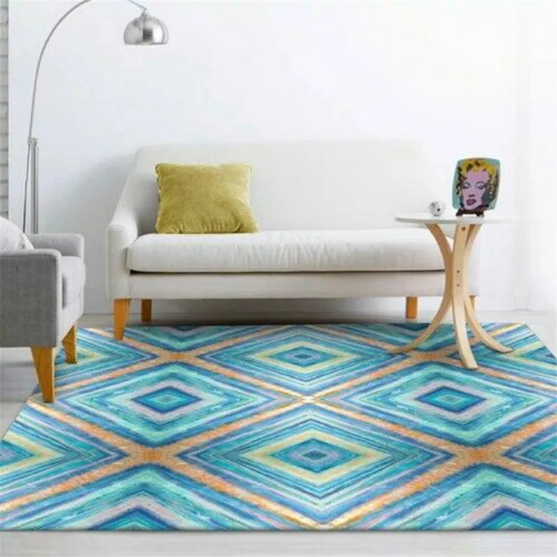 

Blue Watercolor Diamond Geometric Carpet Nordic Carpet Rugs Hall Entrance Mat