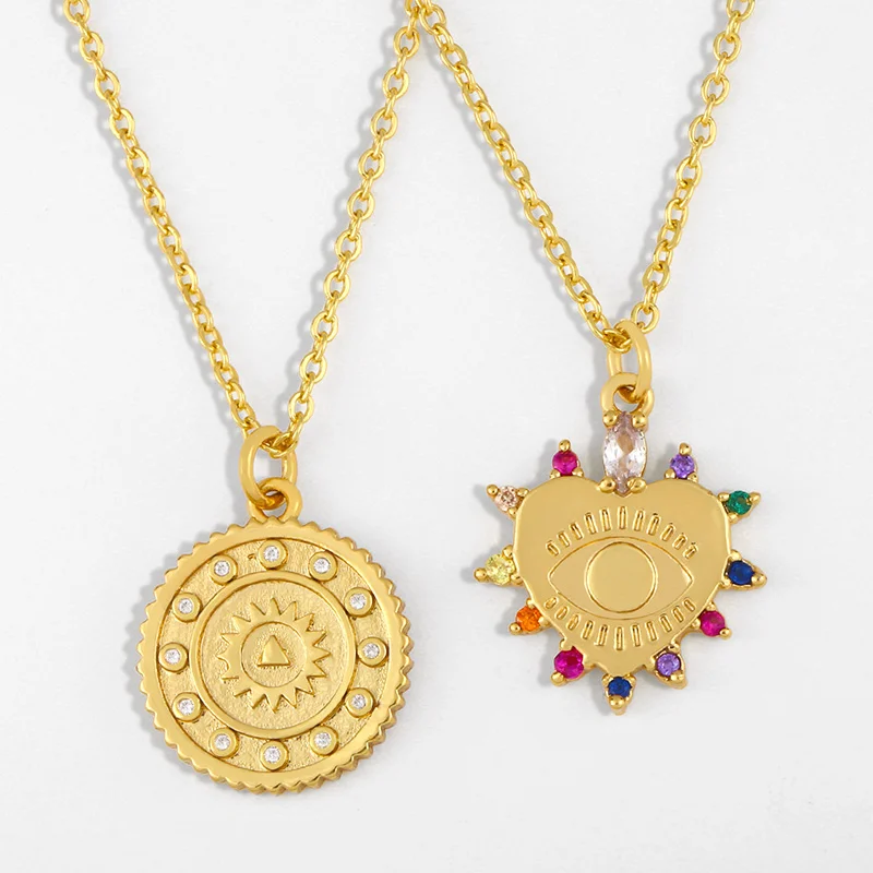 FLOLA разноцветные ожерелья в форме сердца и сглаза для женщин золотая цепочка