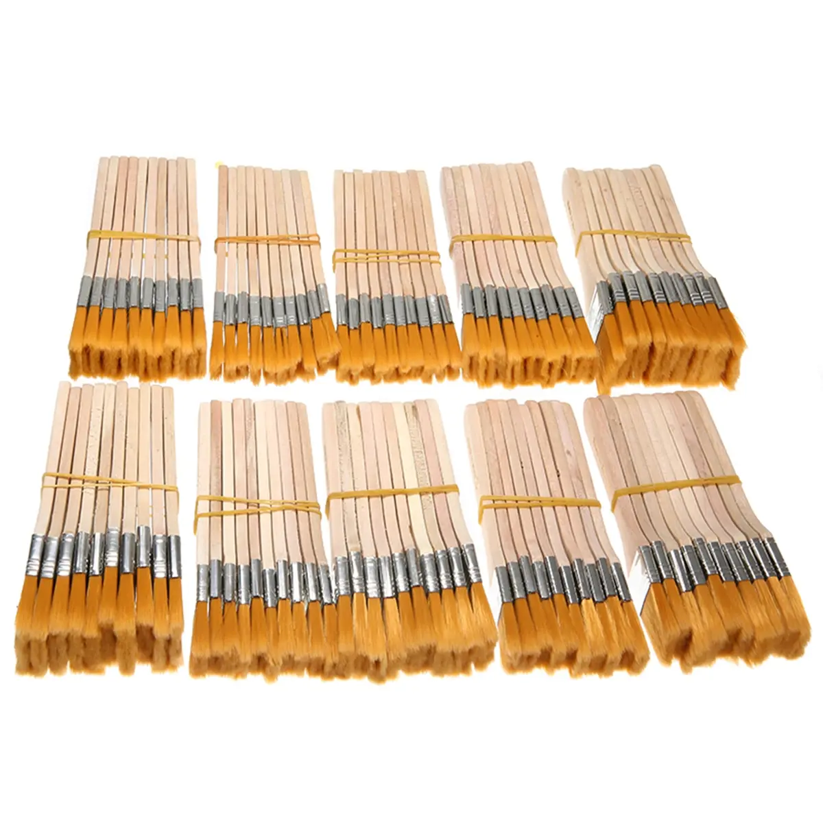 100pcs Nylon Paint Brush Different Size Wooden Handle Oil Painting Drawing Brushes for Acrylic Oil Painting School Art Supplies