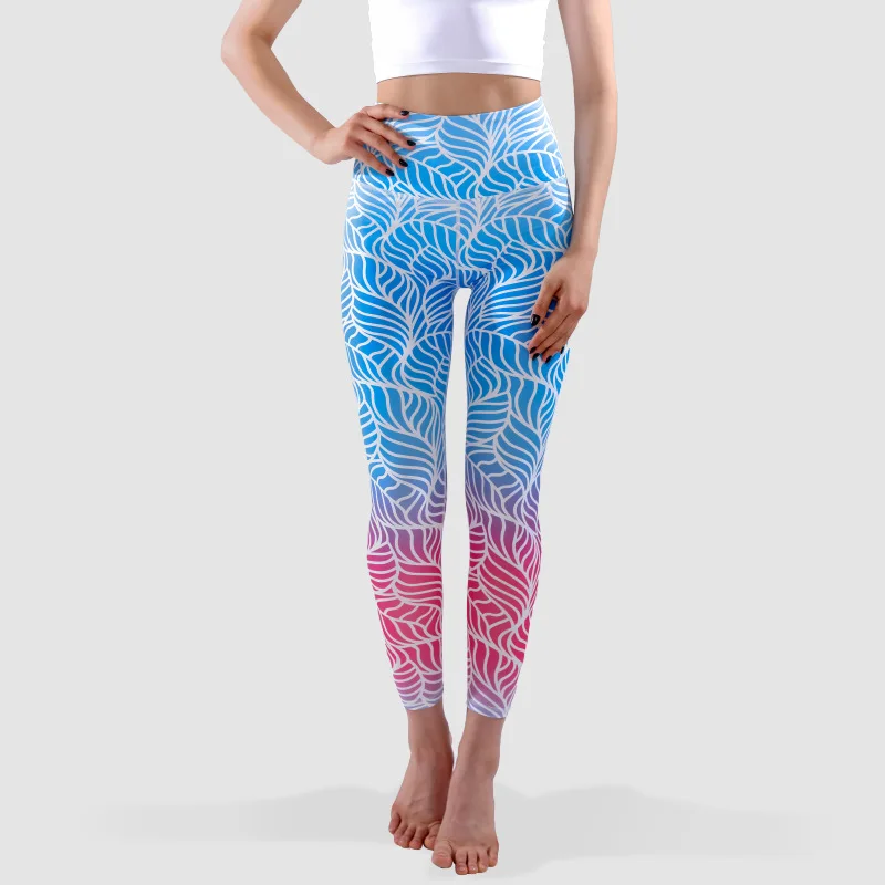 

Fitness nude leggings women gradient color printing sports running high waist slim nine-point leggings