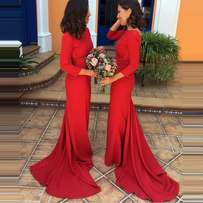 Осень 2019 красные платья подружки невесты длинные женские с открытой спиной для