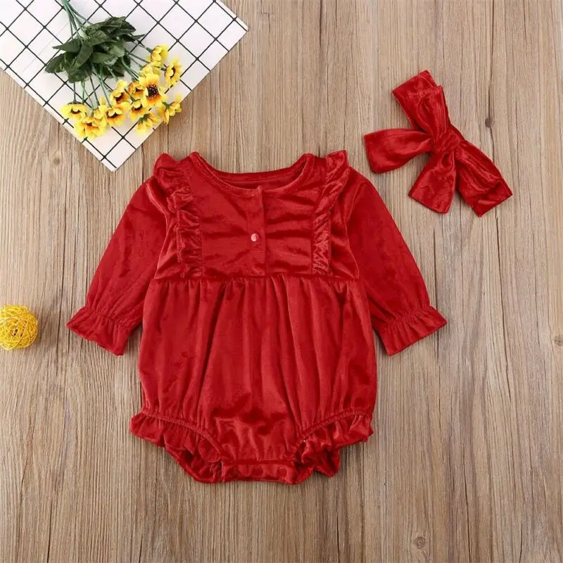 Бархатный комбинезон для маленьких девочек от 0 до 24 месяцев Одежда с оборками