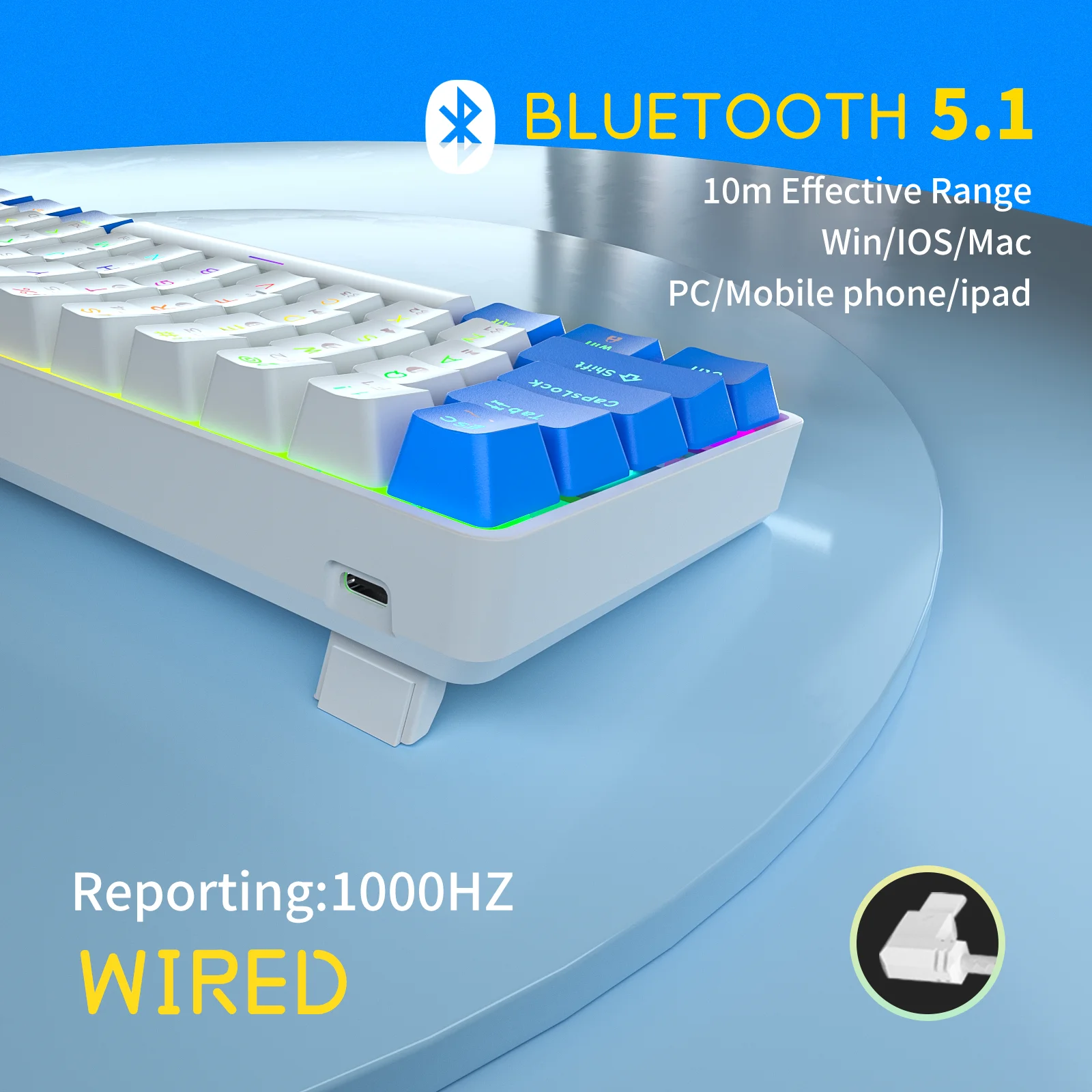 Механическая игровая мини-клавиатура TMKB GK61 Bluetooth 5.1 Type-C RGB популярная