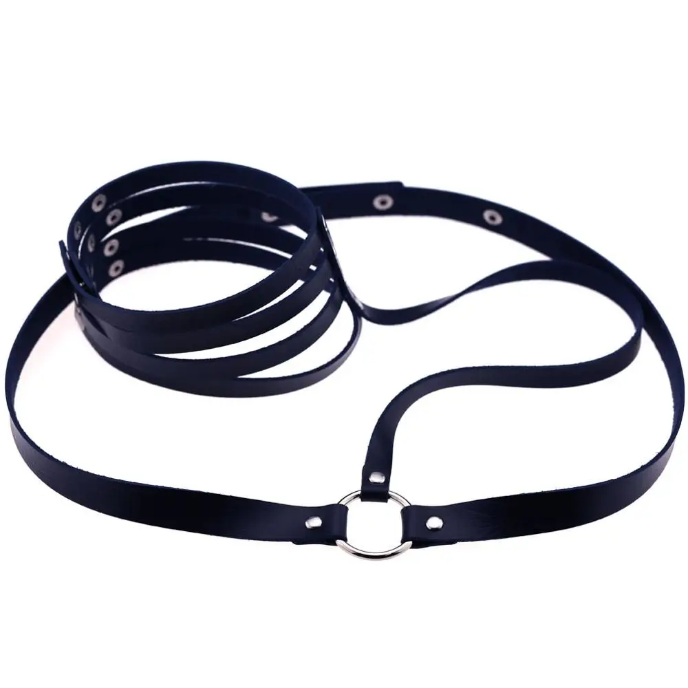 Dark Blue Сексуальный черный ремень из искусственной кожи жгут цепь тела Женский Бандаж Готический вечерние цепь тела Холтер фестиваль наряды Панк ювелирные изделия - Окраска металла: Dark Blue