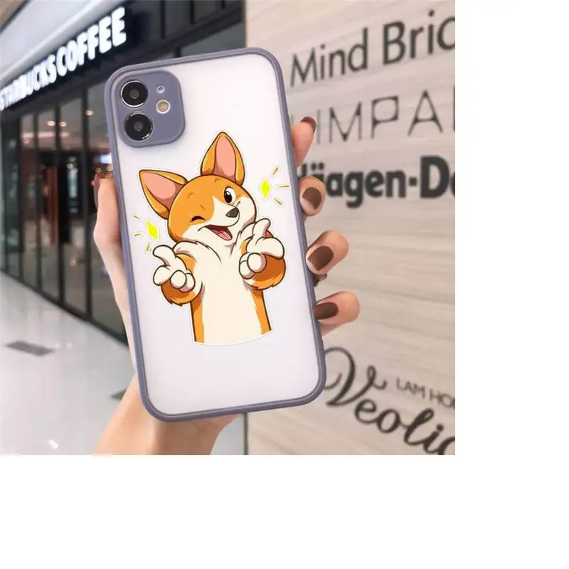 

Cute cartoon corgi dog Phone Case For iPhone 12 11 Mini Pro XR XS Max 7 8 Plus X Matte transparent Gray Back Cover