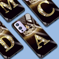 Gold Letter Monogram Marble Case for Oneplus Pro Nord Tempered Glass Phone Cover Shell Bag Casing Cover