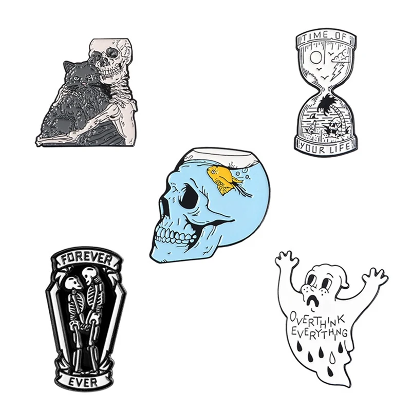 Эмалированная булавка песочные часы Your Life значок призрака скелета аквариума