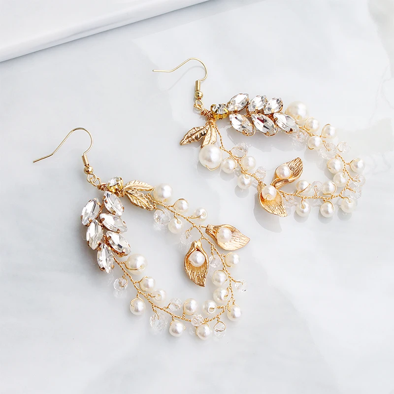 Женские длинные серьги-подвески Miallo Классические Золотые листья австрийский