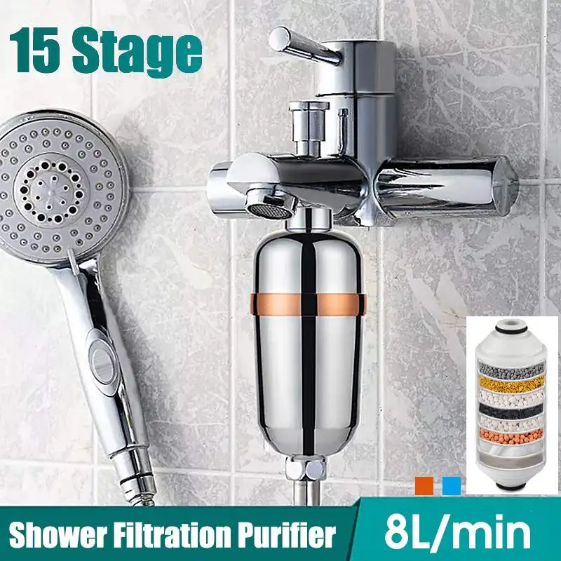 15 stage household water filters bathroom shower filter bathing water treatment health softener chlorine removal water purifier free global shipping