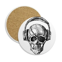 skull headset music crazy pattern ceramic coaster cup mug holder absorbent stone for drinks 2pcs gift
