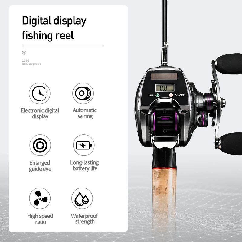 

Electronic Fishing Reel Counter Digital Display Baitcasting Reel 8.0:1 High Speed Ratio 2020 New Profile Line Pesca