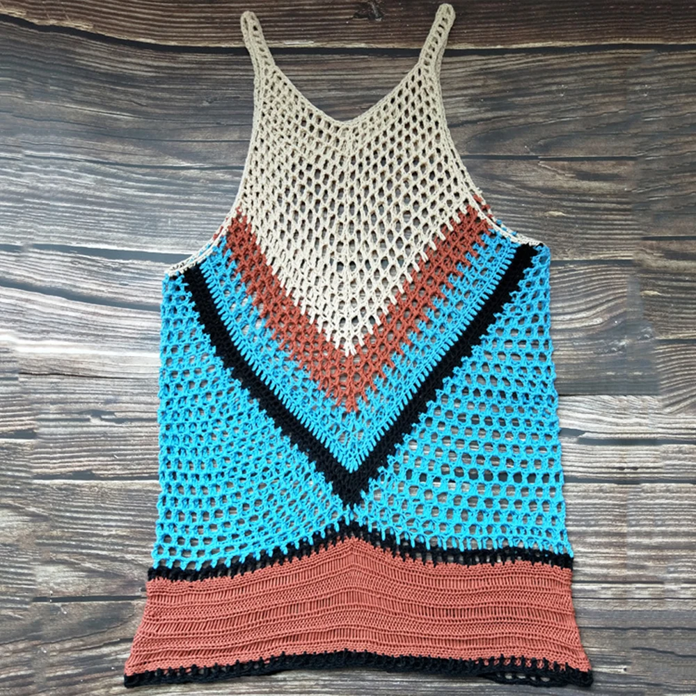 

2021 Sexy Beach Wear Cover Up Sleeveless Hollow Dress Crochet Knitted Woman Swimwear Bikini Cover Up Hand Made Beach Dresses