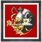 Чайный Набор для вышивки крестиком, Набор для вышивки красным холстом из хлопчатобумажных ниток 18 карат 14 карат 11 карат