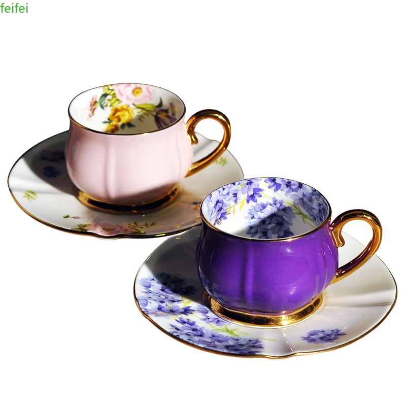 

Italian Concentrated Hand Flushing Restaurant Filtration Coffee Cup Medium-Grade Bone Porcelain Couple Pink and Purple Set Gift