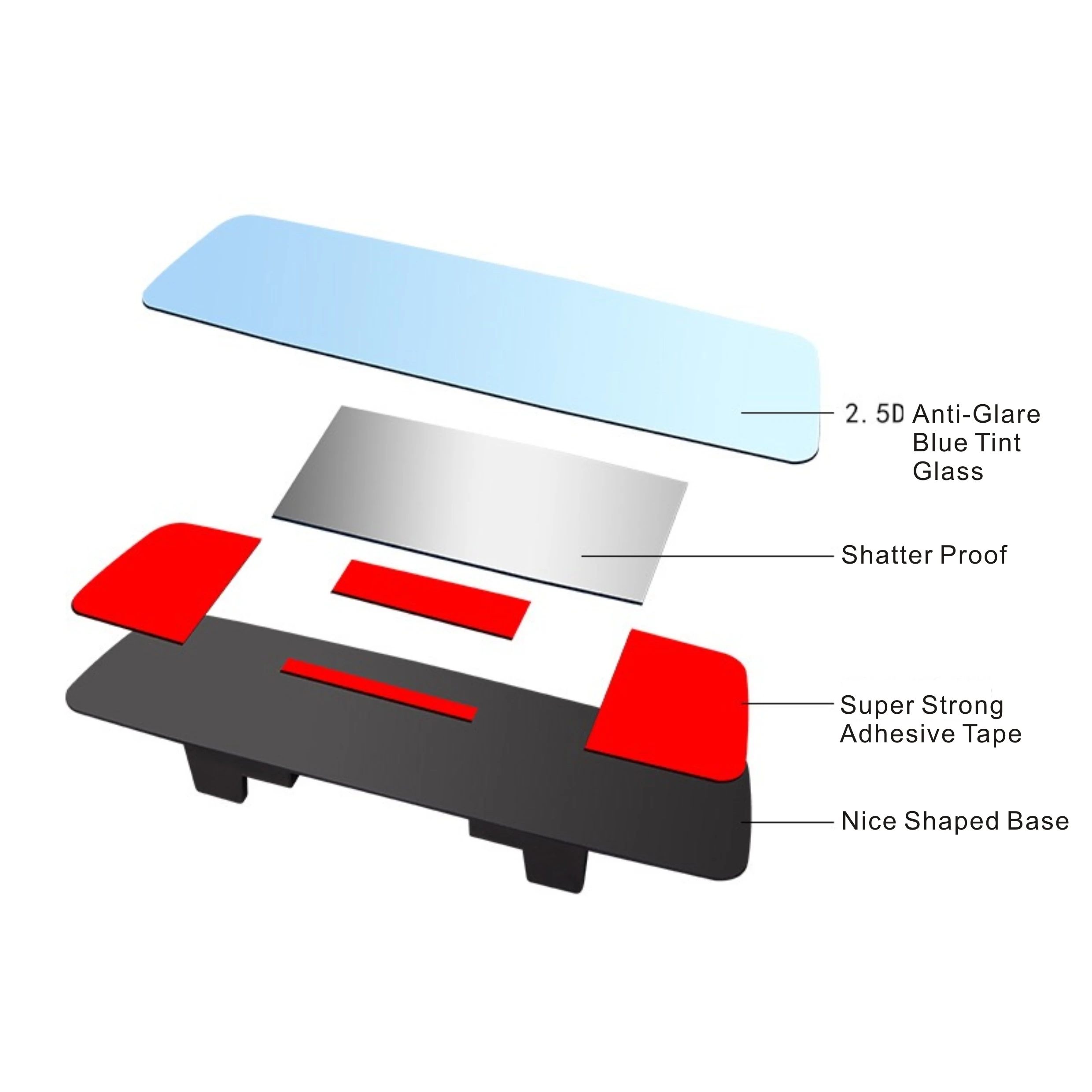 Зеркало заднего вида с синим оттенком 280 мм безрамочное антибликовое