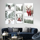 Зимний постер страны чудес, рождественский стиль, настенная Картина на холсте, принт оленей, пейзаж, Скандинавская Настенная картина, декор для гостиной