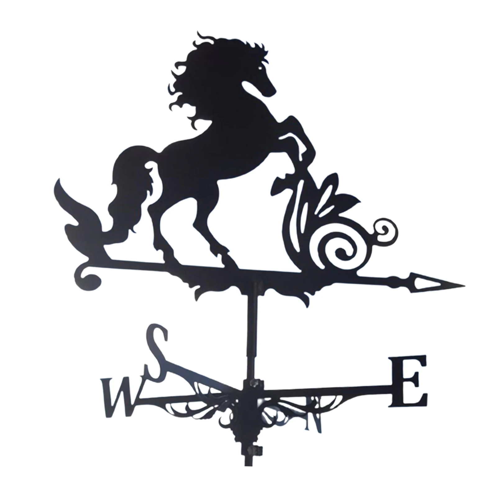 

Durable Iron Black Horse Shape Weathervane Fence Mount Weather Vane Wind Direction Indicator Stake Ornament