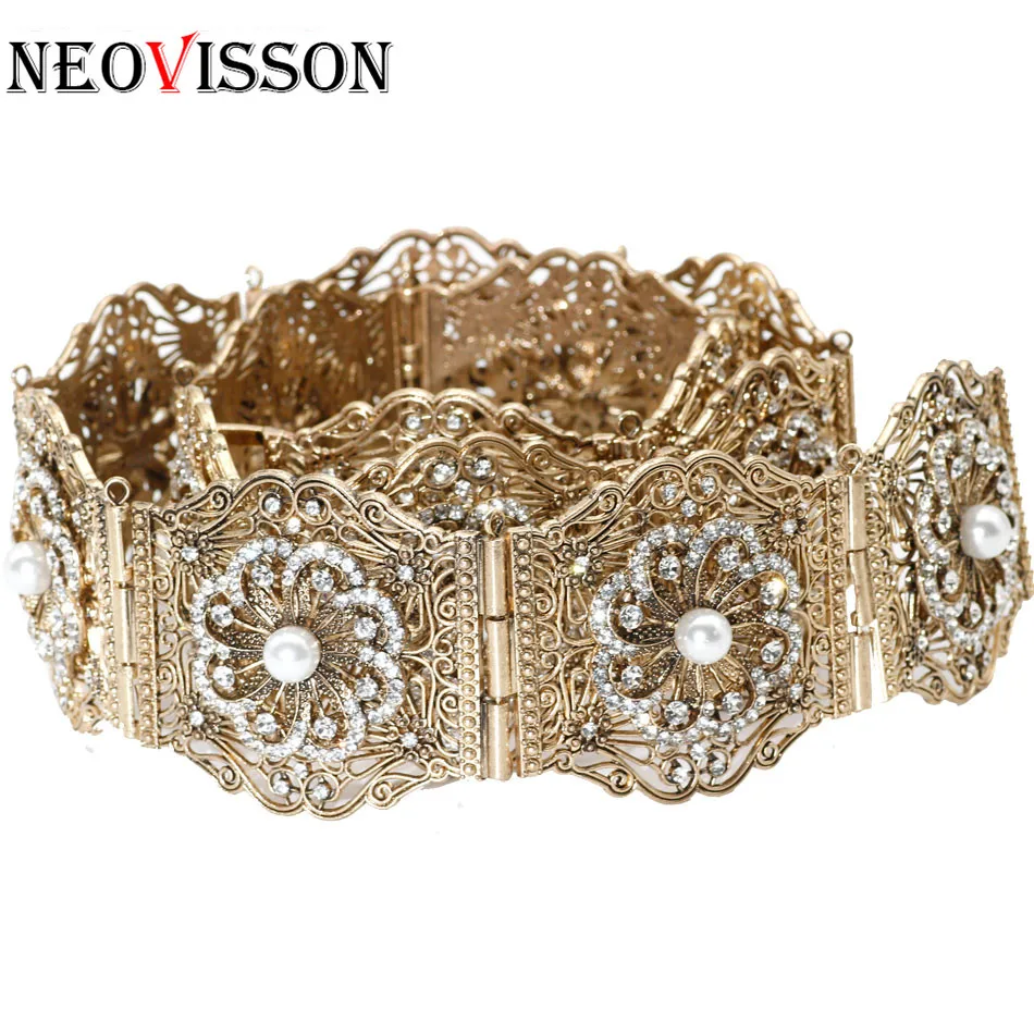 NEOVISSON Morocco Caftan Rhinestone металлический поясной ремень для женщин этнические Свадебные украшения для тела Искусственный жемчуг Закавказский пояс цепочка
